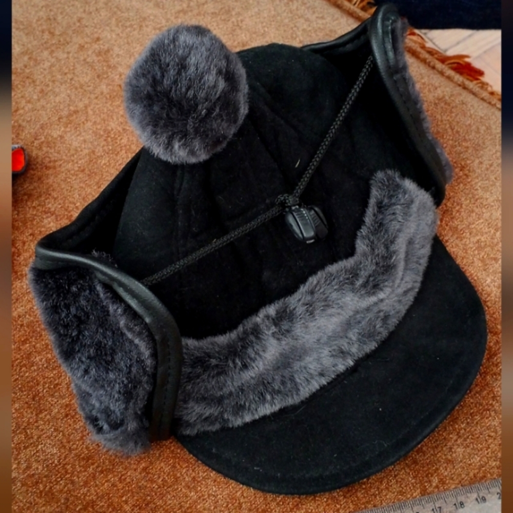 NEW Black and Gray Fur-Lined Winter Hat 100%fur